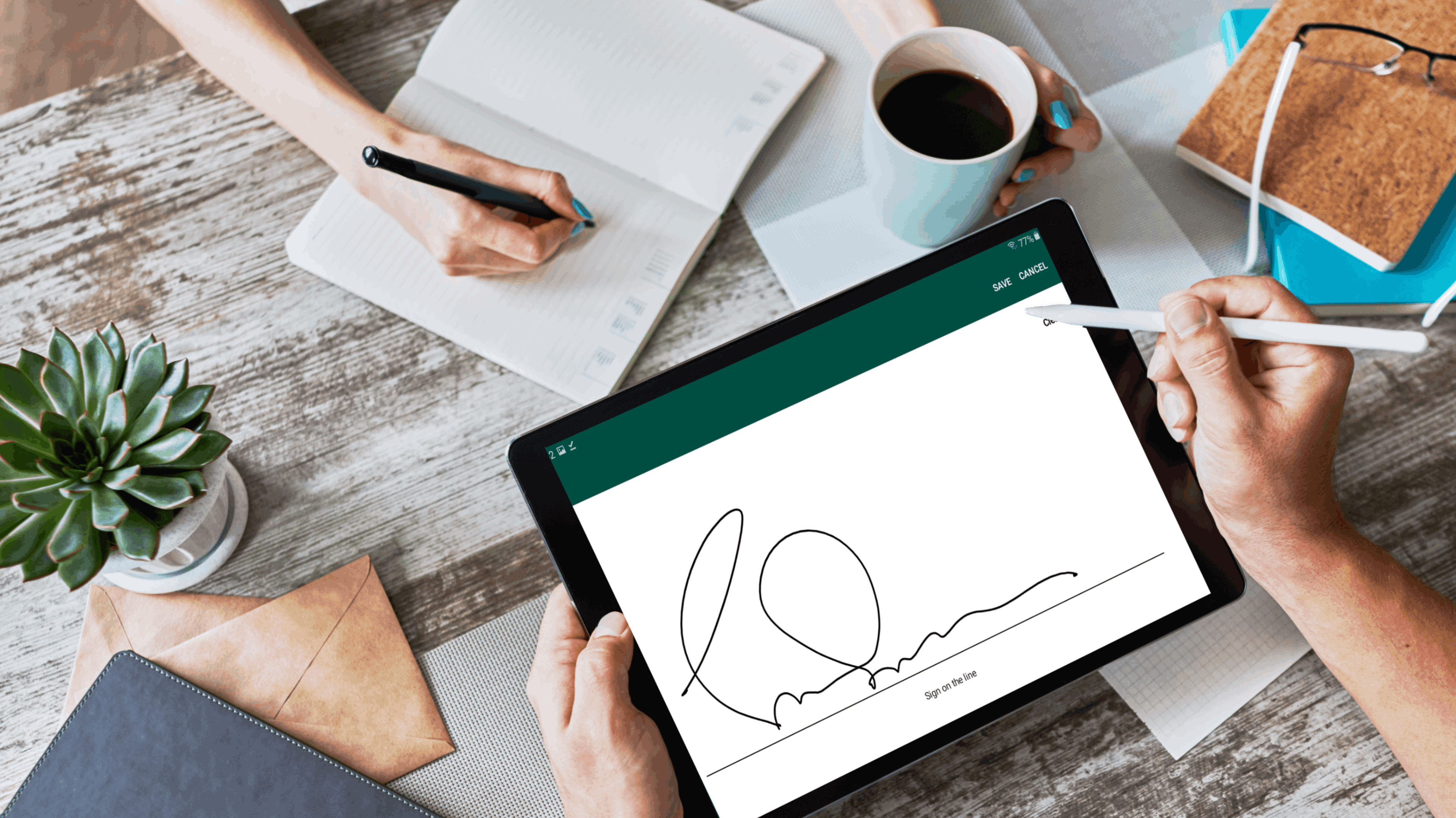 signature at table with stylus