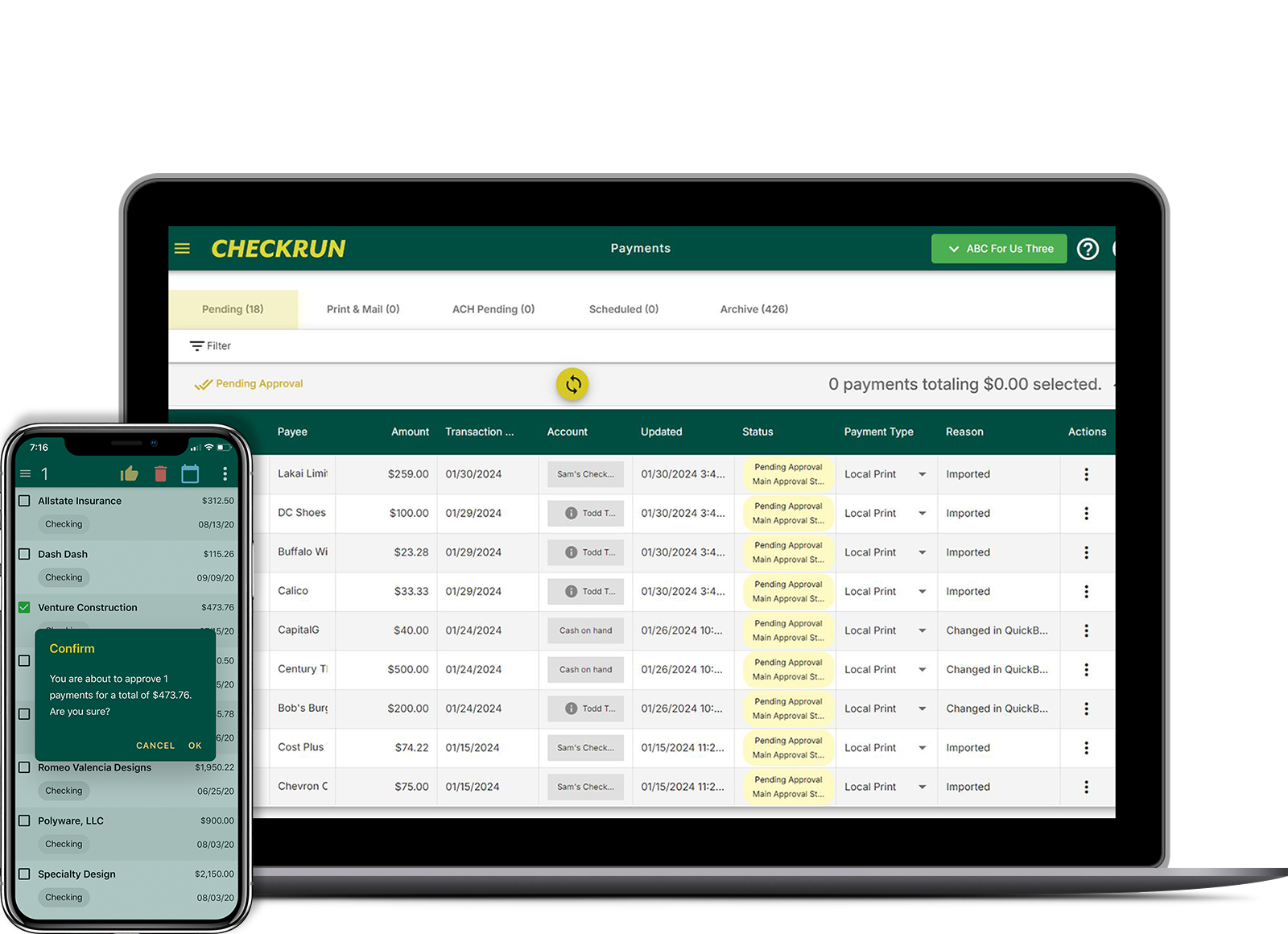 Checkrun; Check; Payments; Quickbooks; Online