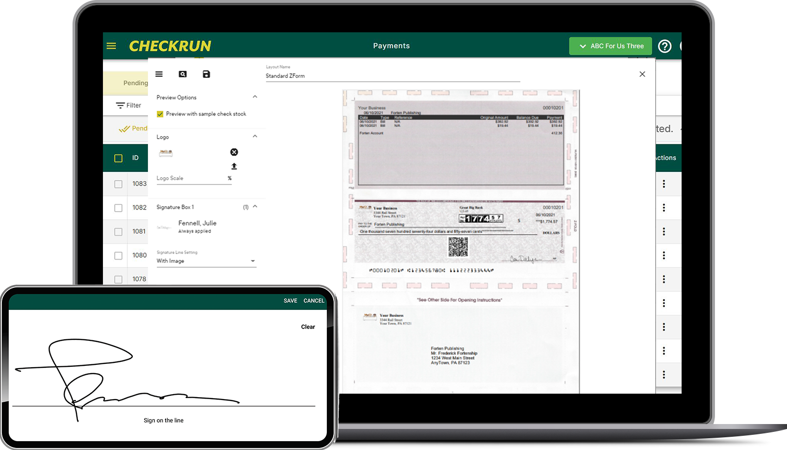 Checkrun check printing solutions for QuickBooks Online