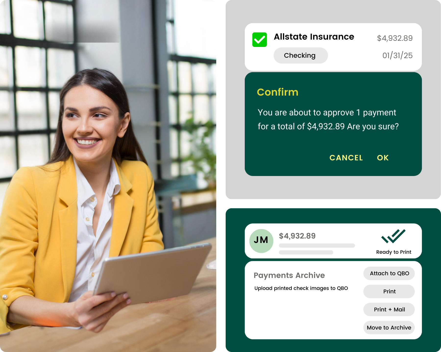 check payment solution for business with quickbooks online on laptop